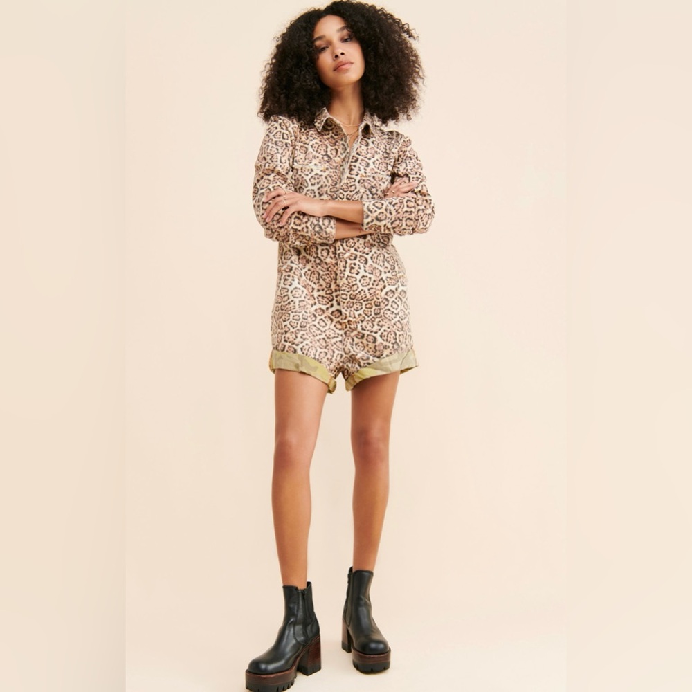 One Teaspoon Leopard Print Women’s long sleeve denim romper